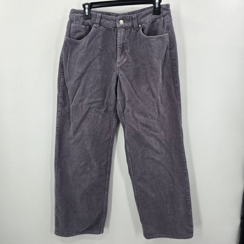Forever 21 Womens Large‎ Wide Leg Corduroy Pants Grey Relaxed Frayed Hem